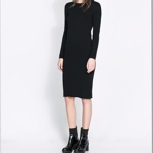 Black Long Sleeve Midi Dress- Zara Trafaluc